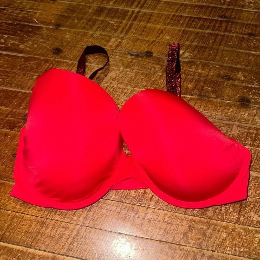 Victoria’s Secret red shimmery strap t-shirt push-up 34DDD bra
